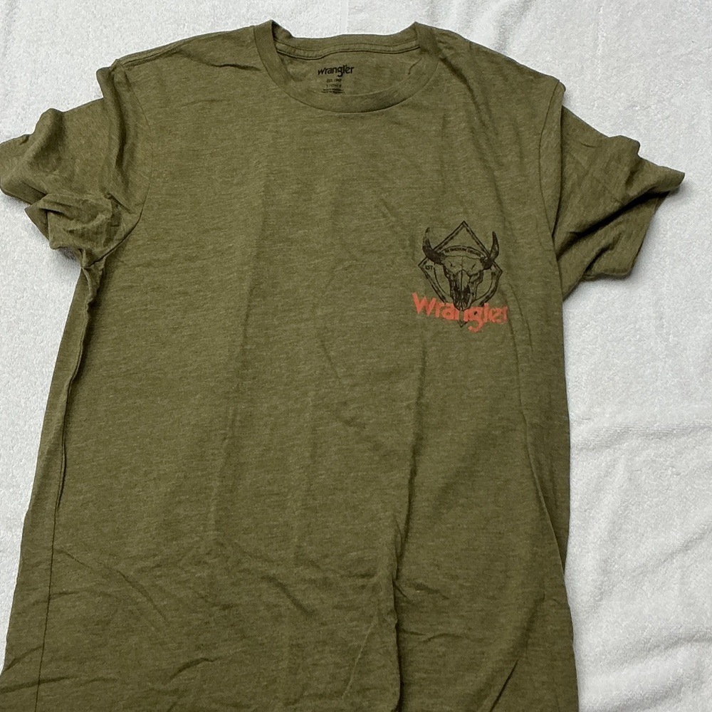 Wrangler Olive Green Short Sleeve Tee with Red Logo Graphic